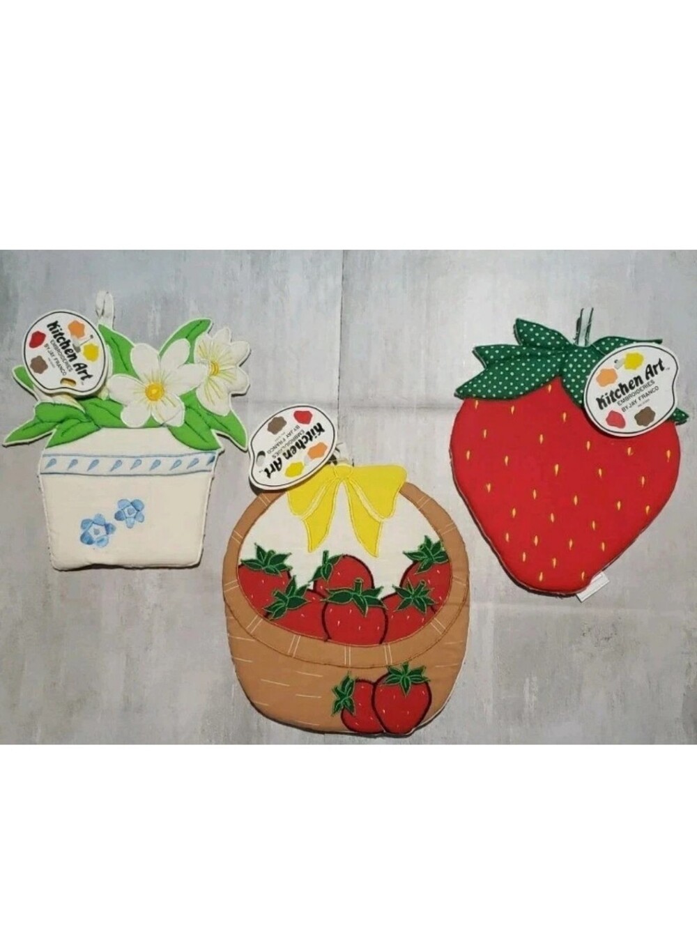 Vtg Jay Franco Kitchen Art Embroidered Shaped Pot Holders Decor Set Of 3 NWT